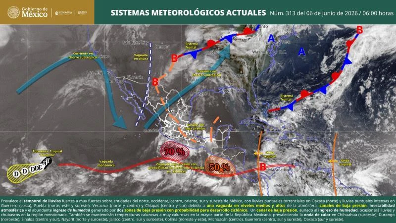 Alertan por dos posibles ciclones en México; vigilan zonas de baja presión