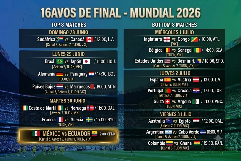 Partidos, fechas, horarios, canales y sedes de la siguiente fase del Mundial 2026