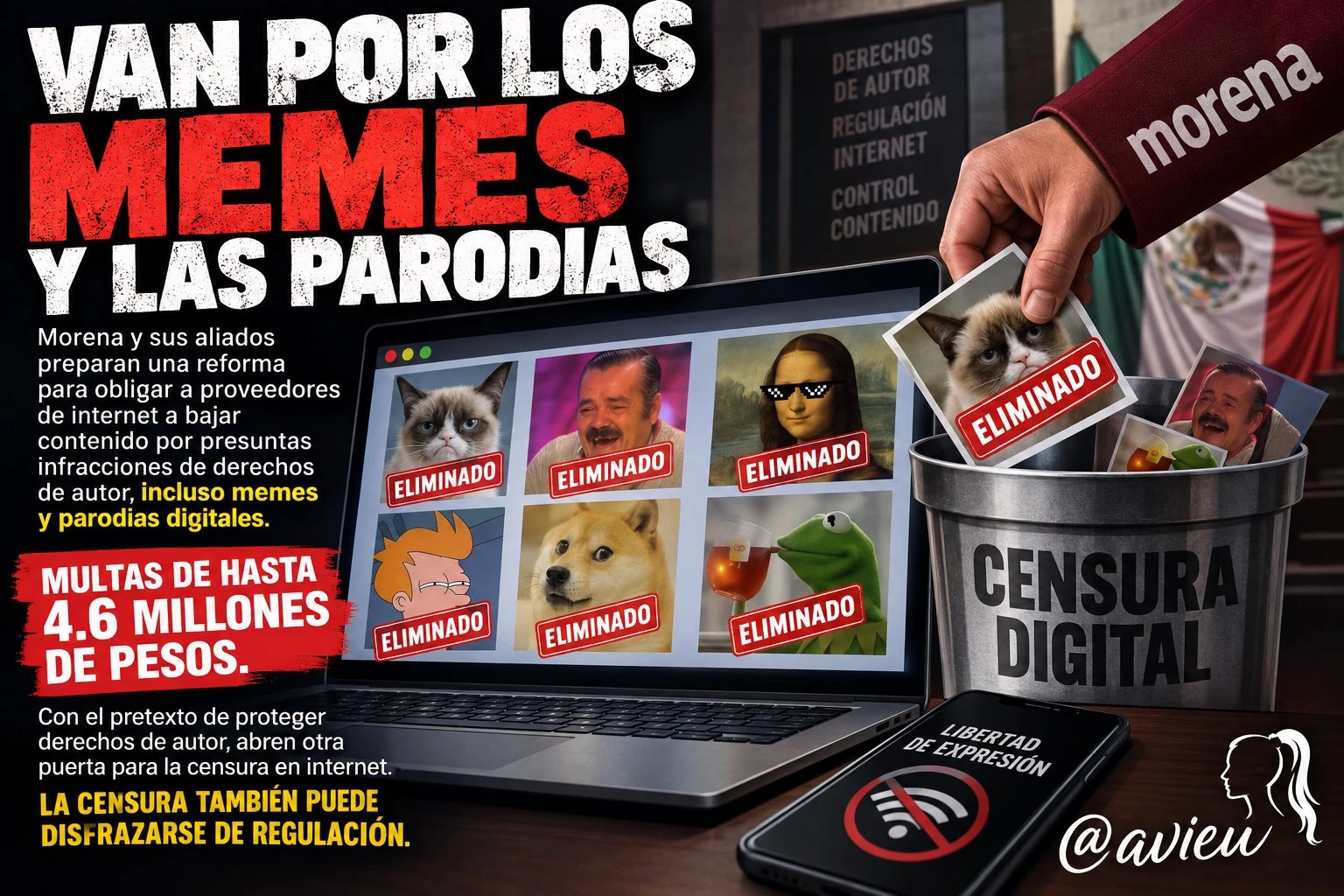 Alista Morena más censura, quiere ley para frenar parodia, memes e IA sin aval